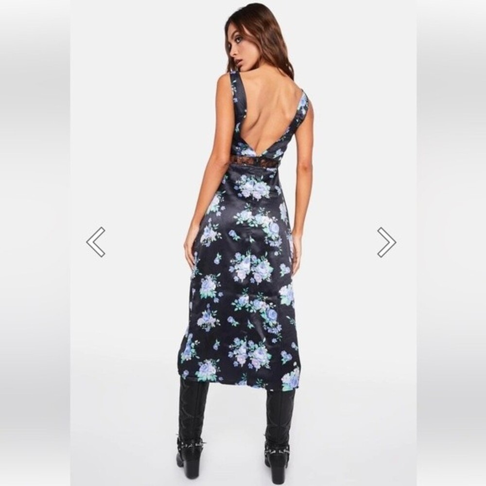 WEWOREWHAT Satin Midi Slip Dress Golden Hour Floral in Black Multi S NWT